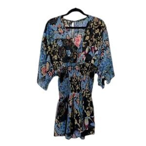 Zara Patchwork Floral Print Multicolor Romper Semi Sheer Smocked Waist Sz M